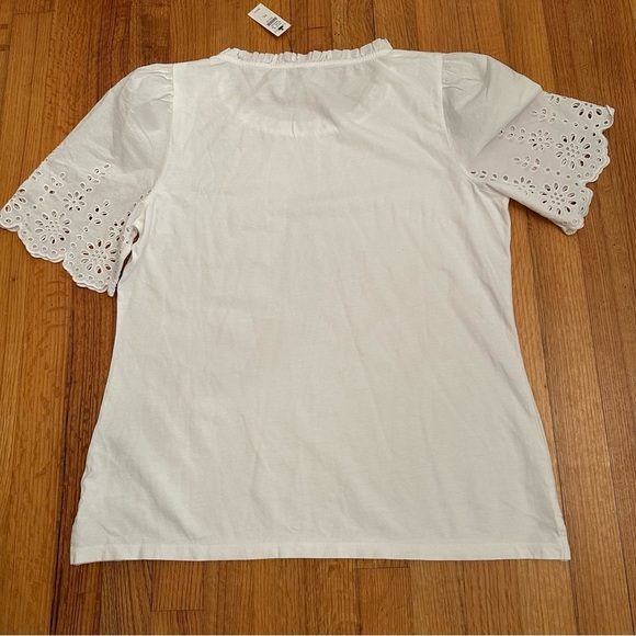 Talbots  White  Tee with Eyelet Sleeves - Petite Large New (v) - Picture 4 of 8